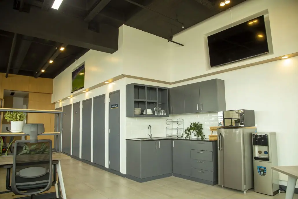 Hygienic office kitchenette design by one of the top interior design companies in Kenya”